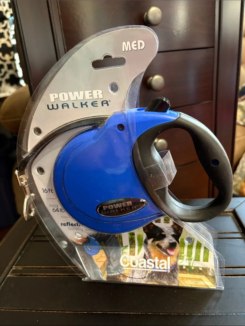 Power Walker Med-Retractable Leash - Blue 16 ft-64 lbs max